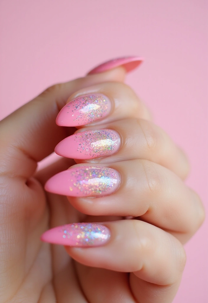 50 Pretty Pink Nail Ideas for Sweet - 9. Rainbow Glitter