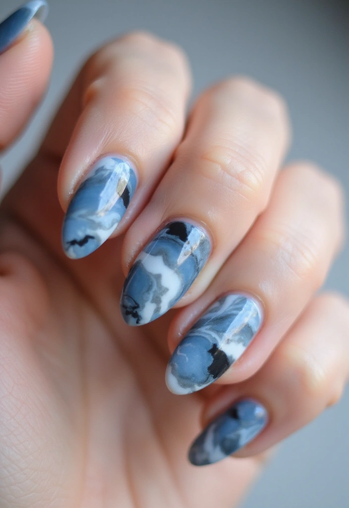 50 Simple Acrylic Nail Ideas for Everyday - 18. Cool Toned Marble