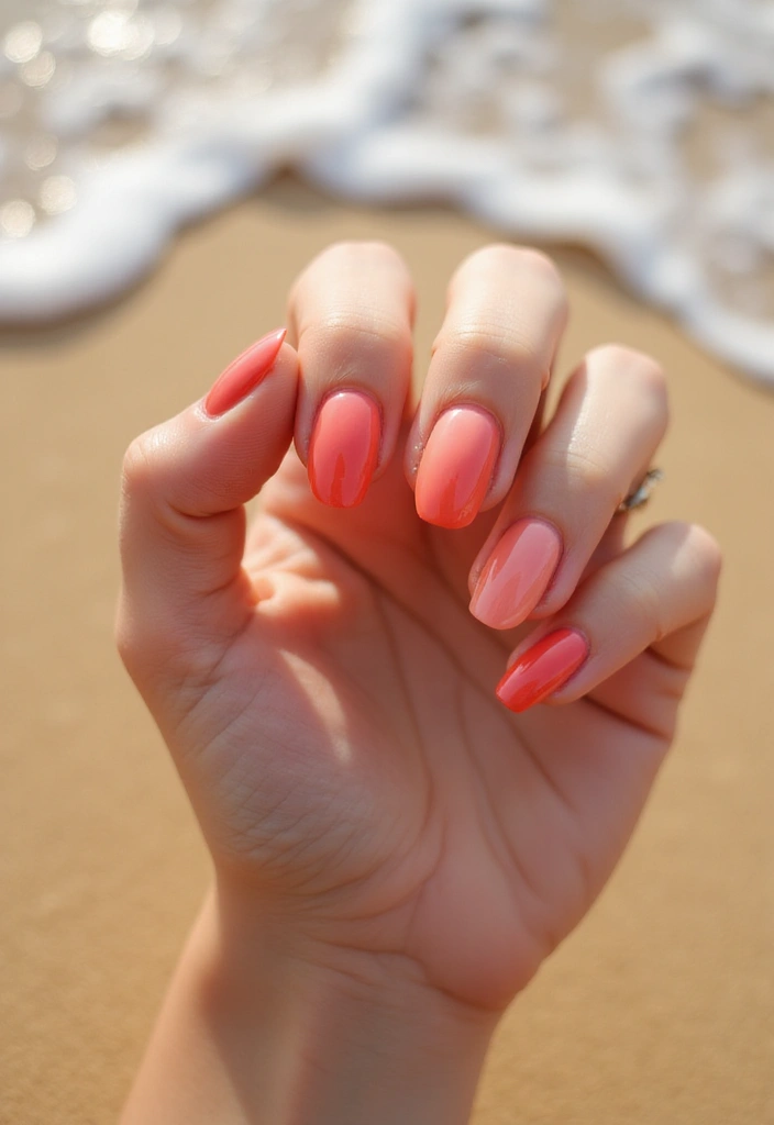 50 Simple Acrylic Nail Ideas for Everyday - 25. Sun-Kissed Coral
