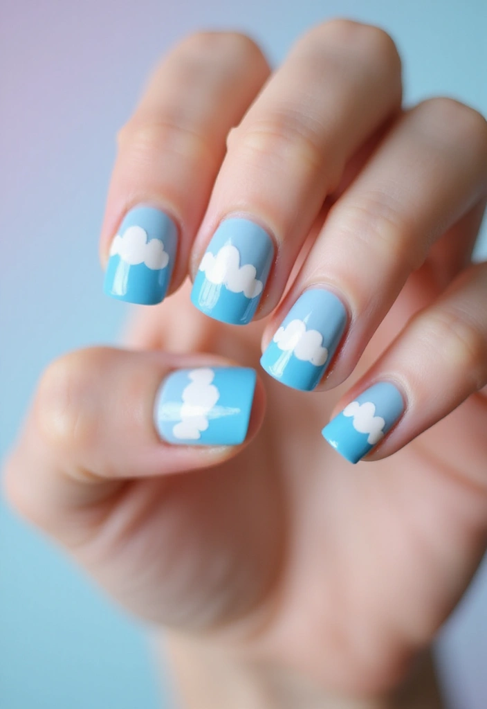 50 Simple Acrylic Nail Ideas for Everyday - 28. Whimsical Clouds