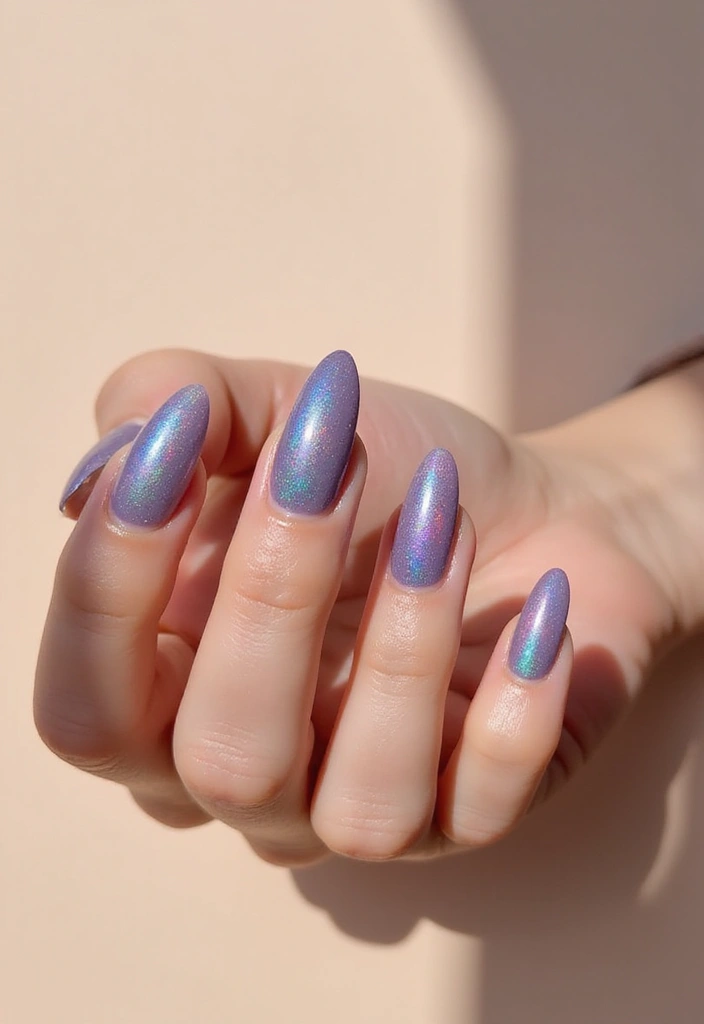 50 Simple Acrylic Nail Ideas for Everyday - 29. Chic Holographic Shine