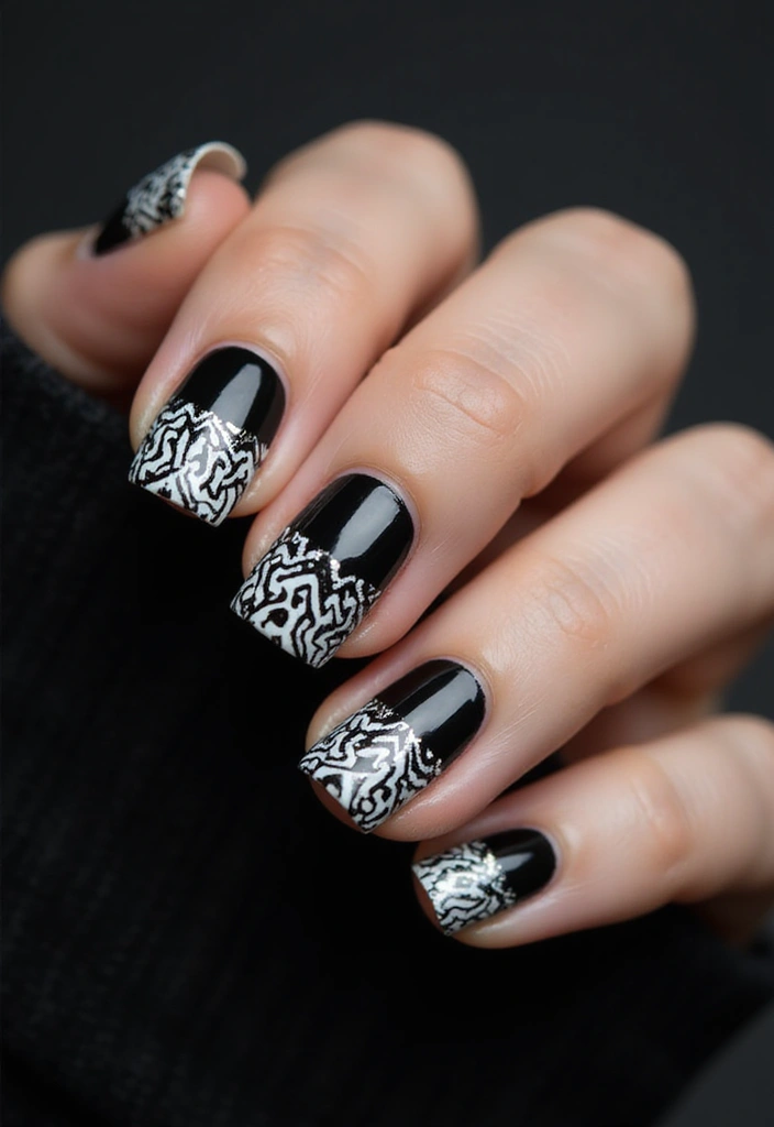 50 Simple Acrylic Nail Ideas for Everyday - 30. Classic Black and White