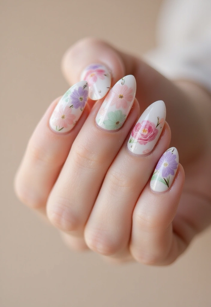 50 Simple Acrylic Nail Ideas for Everyday - 32. Elegant Negative Space Flowers