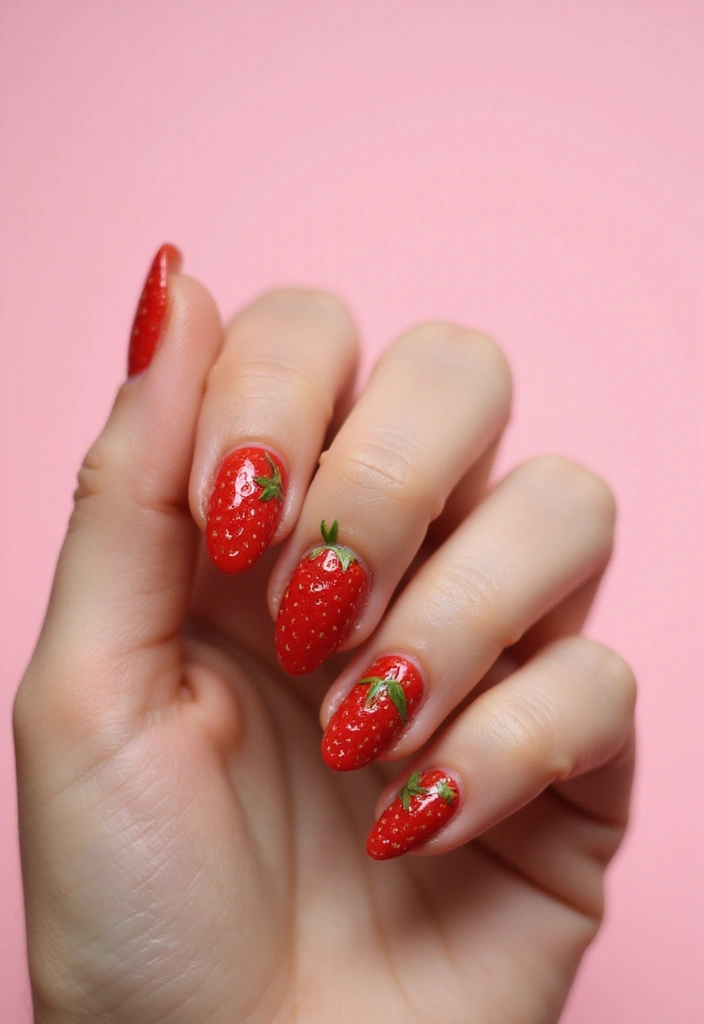50 Simple Acrylic Nail Ideas for Everyday - 35. Sweet Strawberry Nail Art