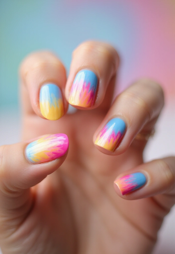 50 Simple Acrylic Nail Ideas for Everyday - 36. Simple Tie-Dye