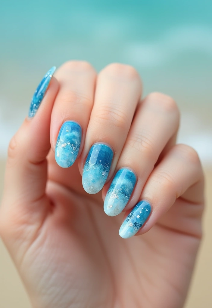 50 Simple Acrylic Nail Ideas for Everyday - 38. Calm Blue Waters