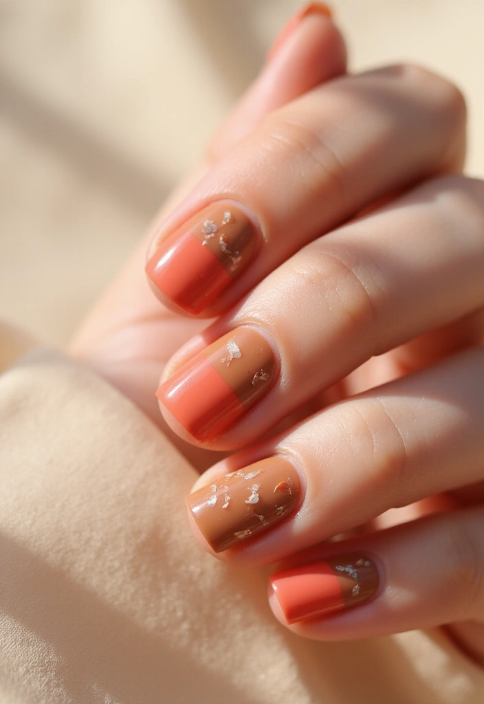 50 Simple Acrylic Nail Ideas for Everyday - 40. Warm Tan and Coral Combo