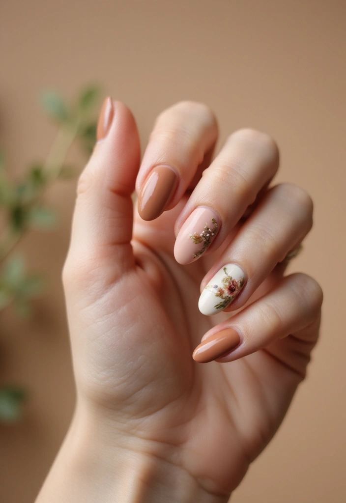 50 Simple Acrylic Nail Ideas for Everyday - 45. Gentle Rustic Accents