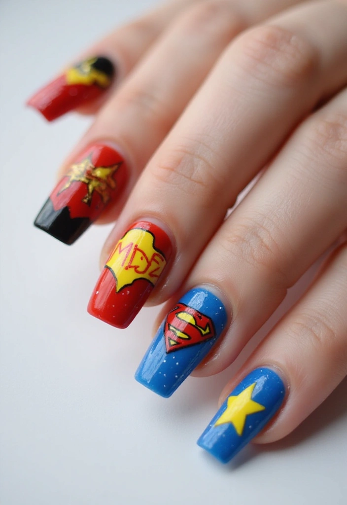 50 Stunning Acrylic Nail Design Ideas for Unmatched Durability - 22. Superhero Inspired