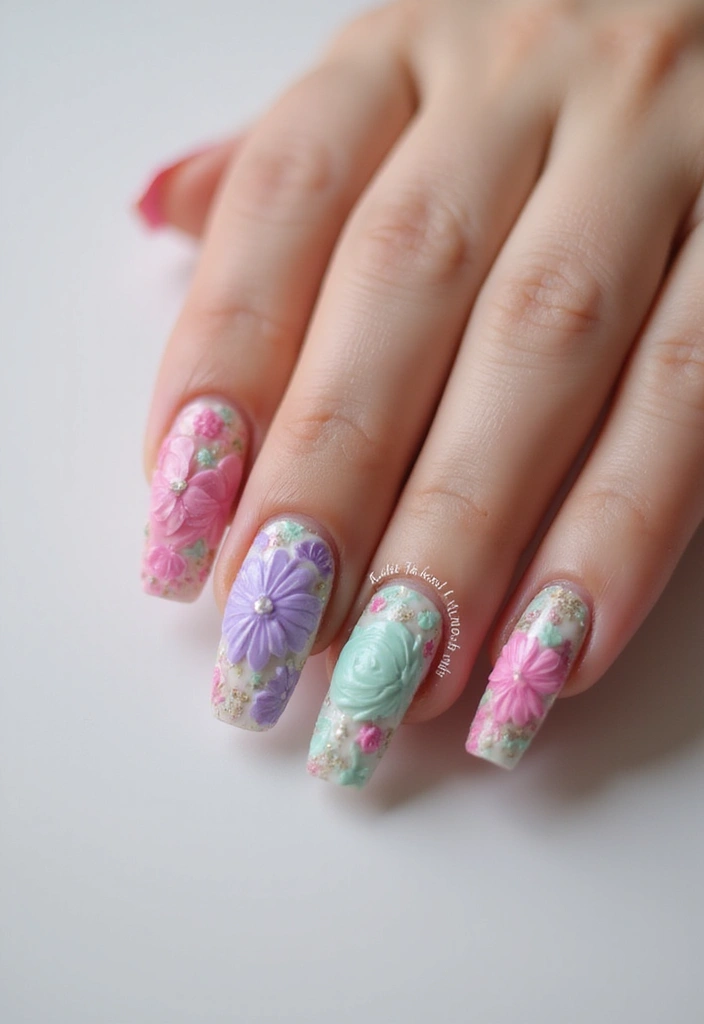 50 Stunning Acrylic Nail Design Ideas for Unmatched Durability - 23. Textured Florals