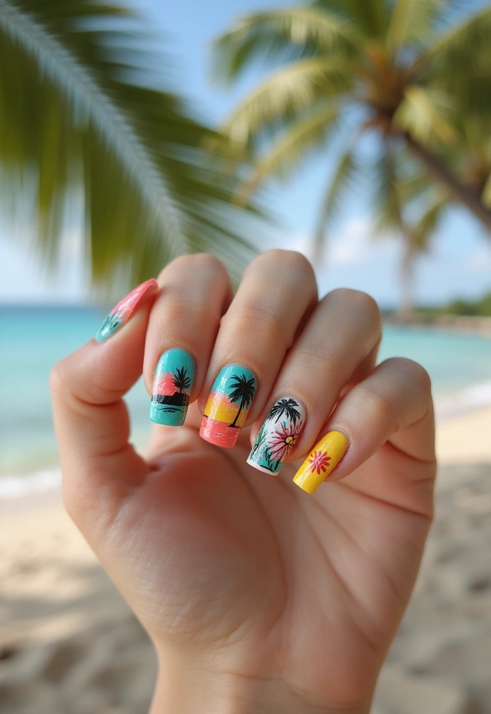 50 Stunning Acrylic Nail Design Ideas for Unmatched Durability - 31. Tropical Themes