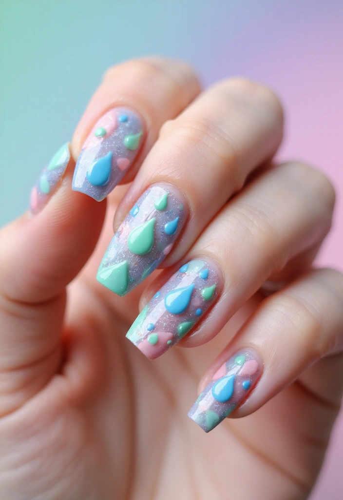 50 Stunning Acrylic Nail Design Ideas for Unmatched Durability - 33. Colorful Water Drops