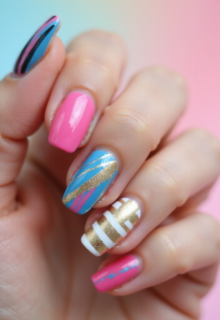 50 Stunning Acrylic Nail Design Ideas for Unmatched Durability - 45. Artistic Stripes