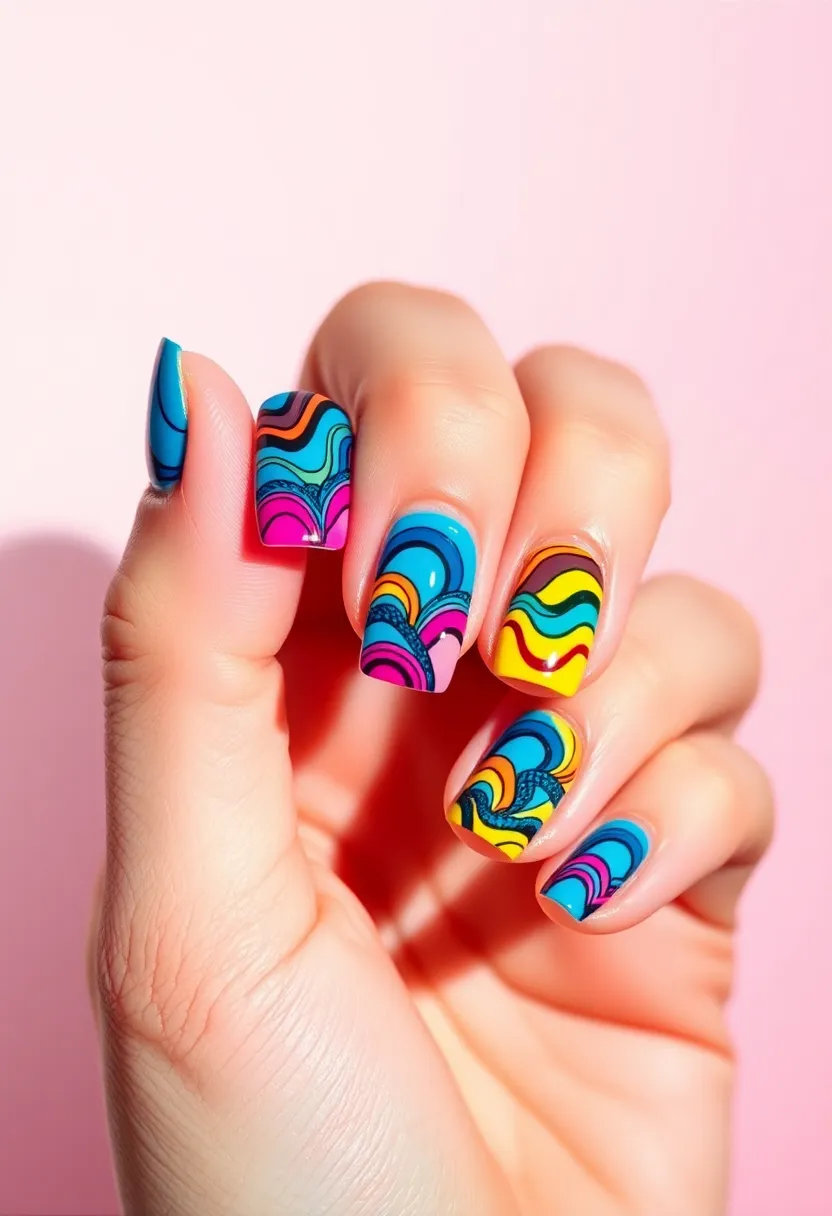 50 Top Nail Trends for 2025's Innovative - 35. Bold Multicolor Waves