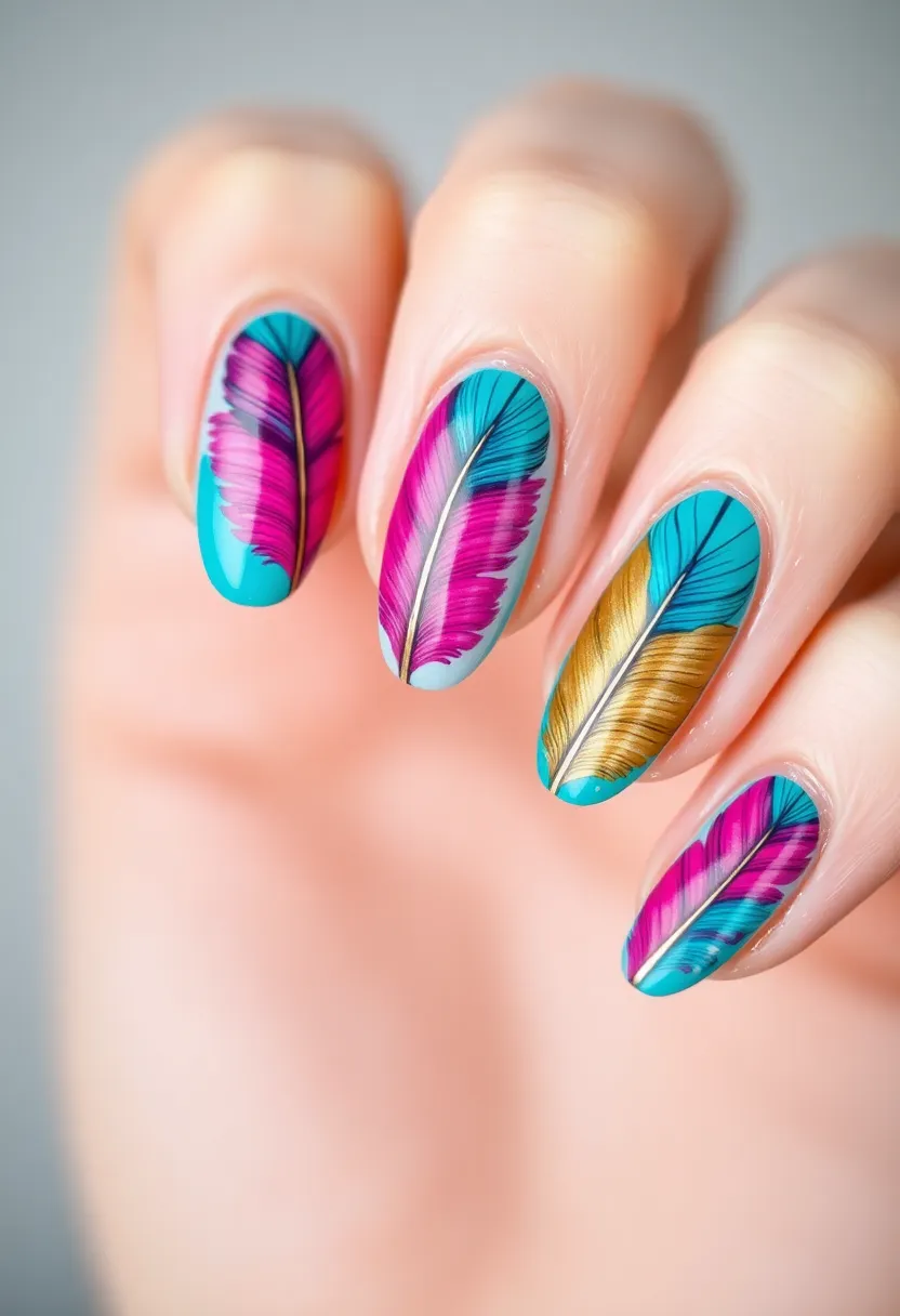 50 Ultimate Nail Ideas for Endless Empowering Inspiration - 31. Colorful Feathers