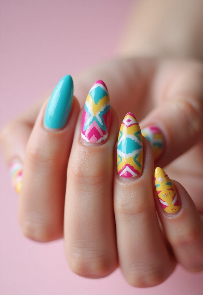 50 Versatile Acrylic Nail Ideas for All Lengths and Lifestyles - 27. Ikat Patterns
