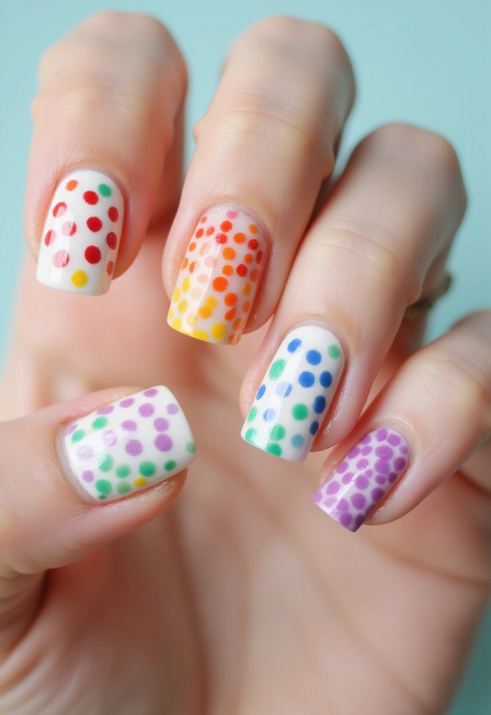 50 Versatile Acrylic Nail Ideas for All Lengths and Lifestyles - 35. Dotted Rainbow