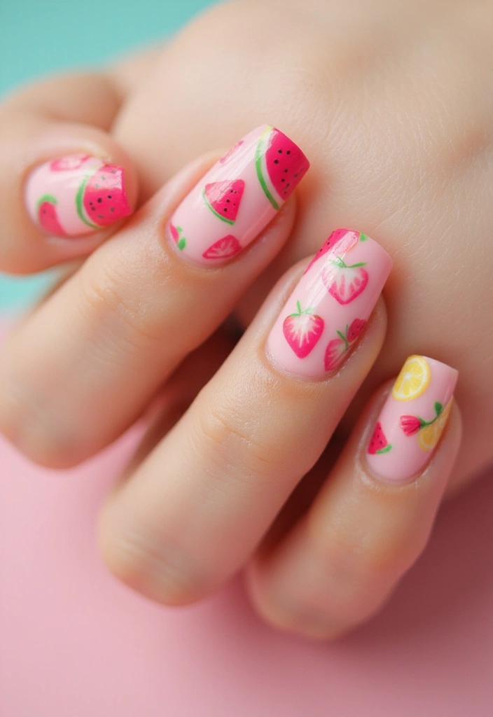 50 Versatile Acrylic Nail Ideas for All Lengths and Lifestyles - 39. Playful Fruit Designs