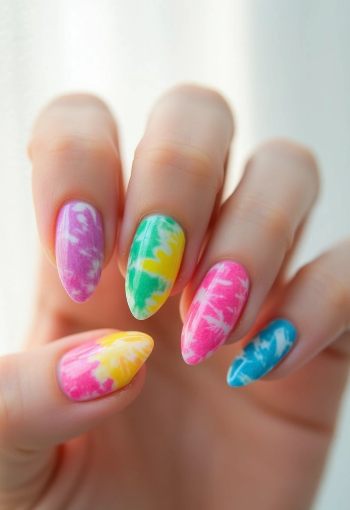 50 Versatile Acrylic Nail Ideas for All Lengths and Lifestyles - 43. Fun Tie-Dye Patterns