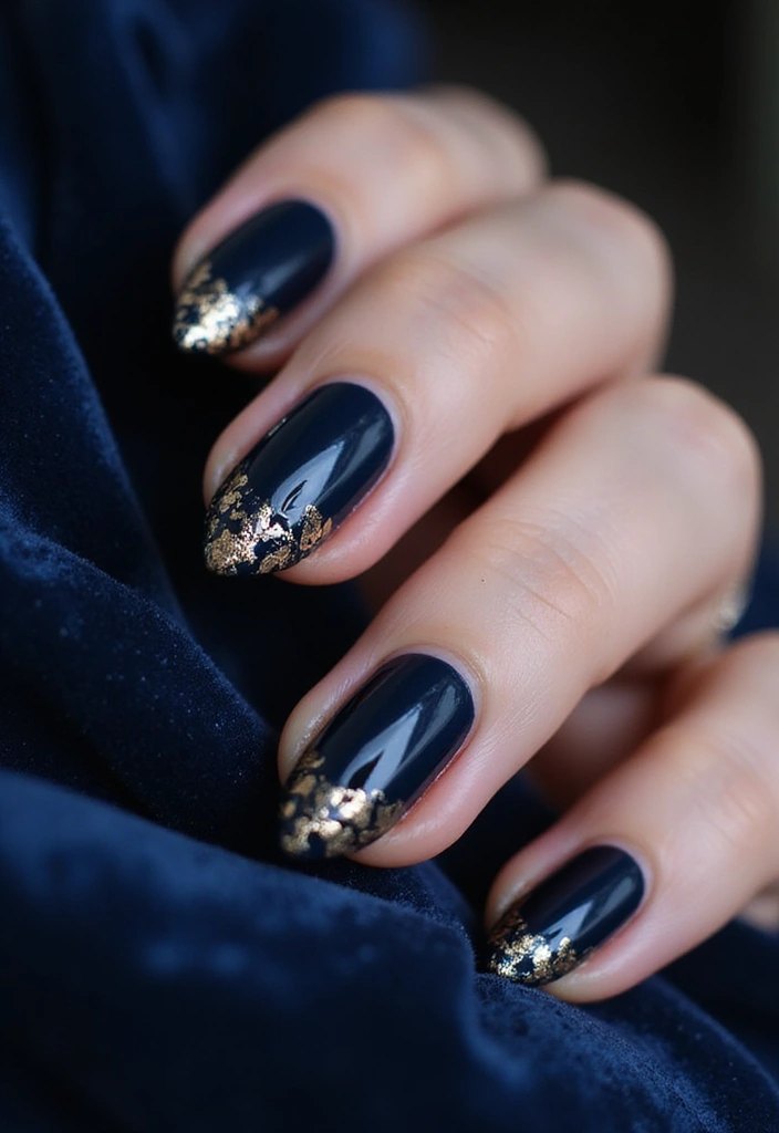 50 Versatile Blue Nail Ideas for Every Mood and Epic Moment - 2. Navy Blue with Gold Foil
