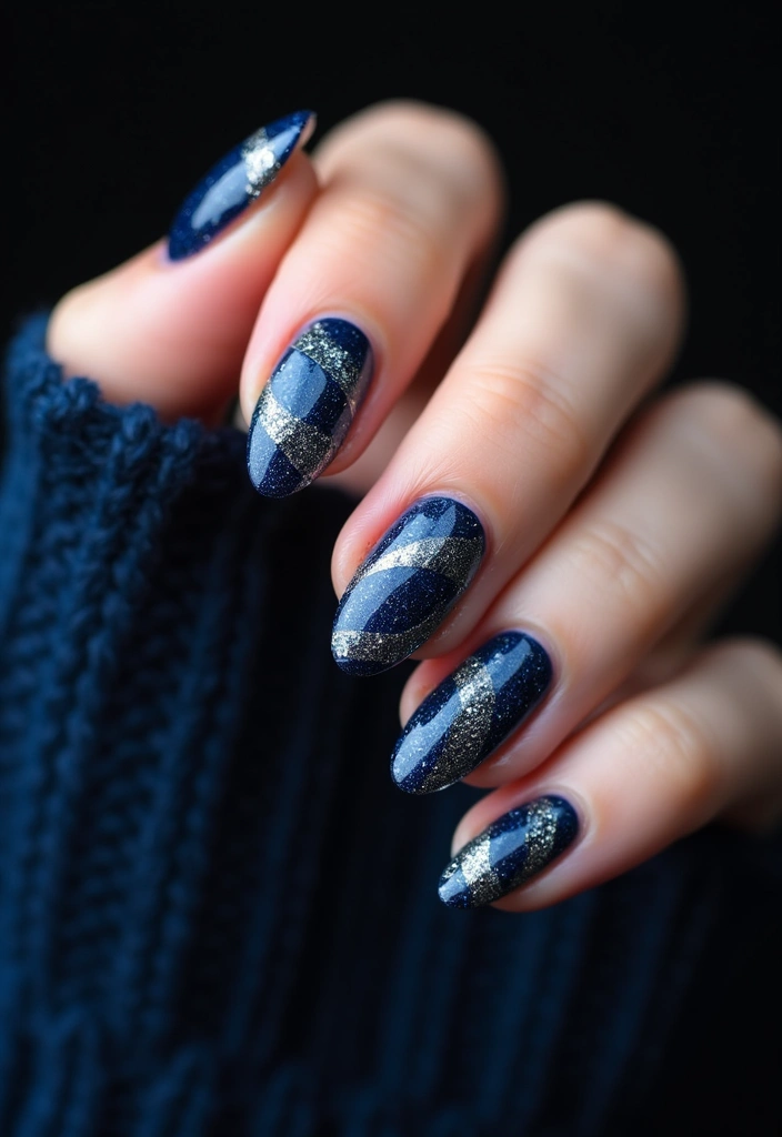 50 Versatile Blue Nail Ideas for Every Mood and Epic Moment - 20. Blue and Silver Glitter Swirls
