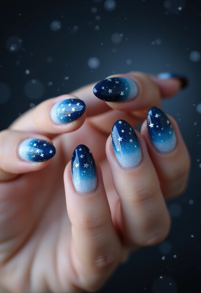 50 Versatile Blue Nail Ideas for Every Mood and Epic Moment - 25. Blue Faded Stars