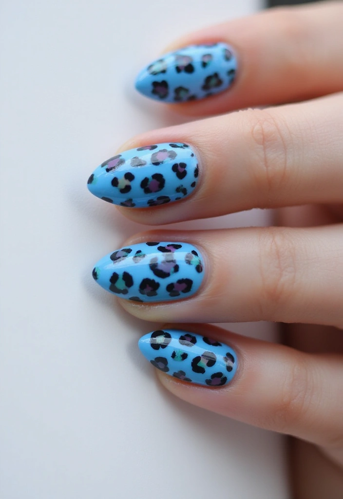 50 Versatile Blue Nail Ideas for Every Mood and Epic Moment - 26. Blue Leopard Print