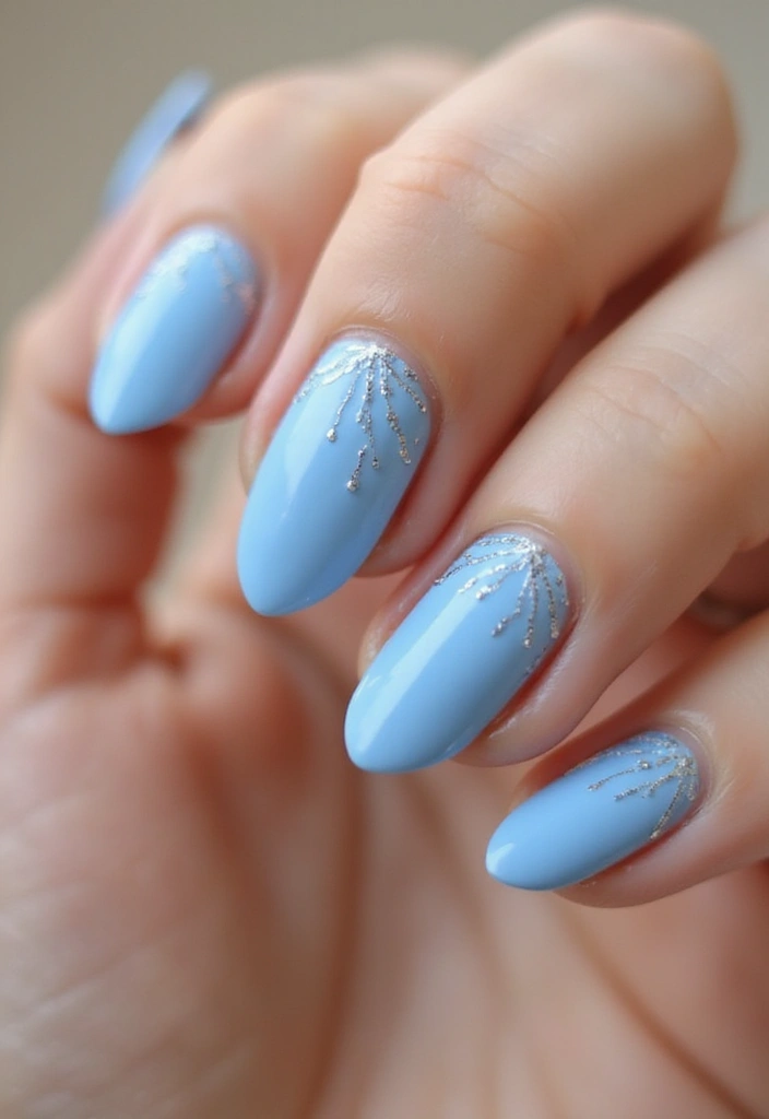 50 Versatile Blue Nail Ideas for Every Mood and Epic Moment - 27. Frosted Blue with Silver Lines