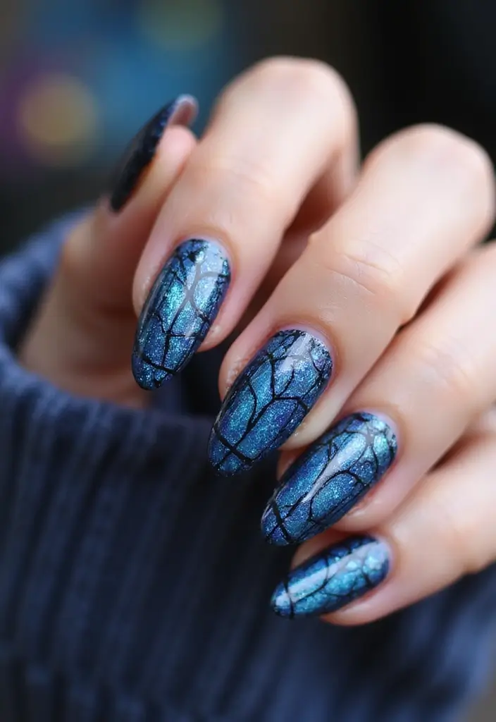 50 Versatile Blue Nail Ideas for Every Mood and Epic Moment - 29. Navy Stained Glass Design