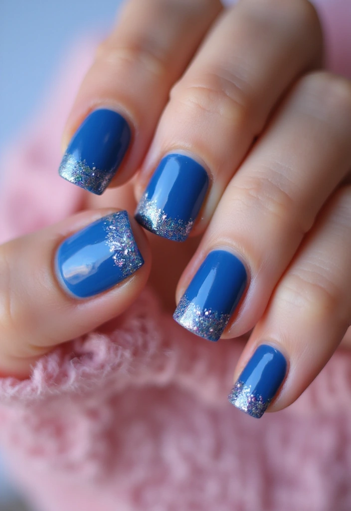 50 Versatile Blue Nail Ideas for Every Mood and Epic Moment - 32. Blue with Glitter Tips