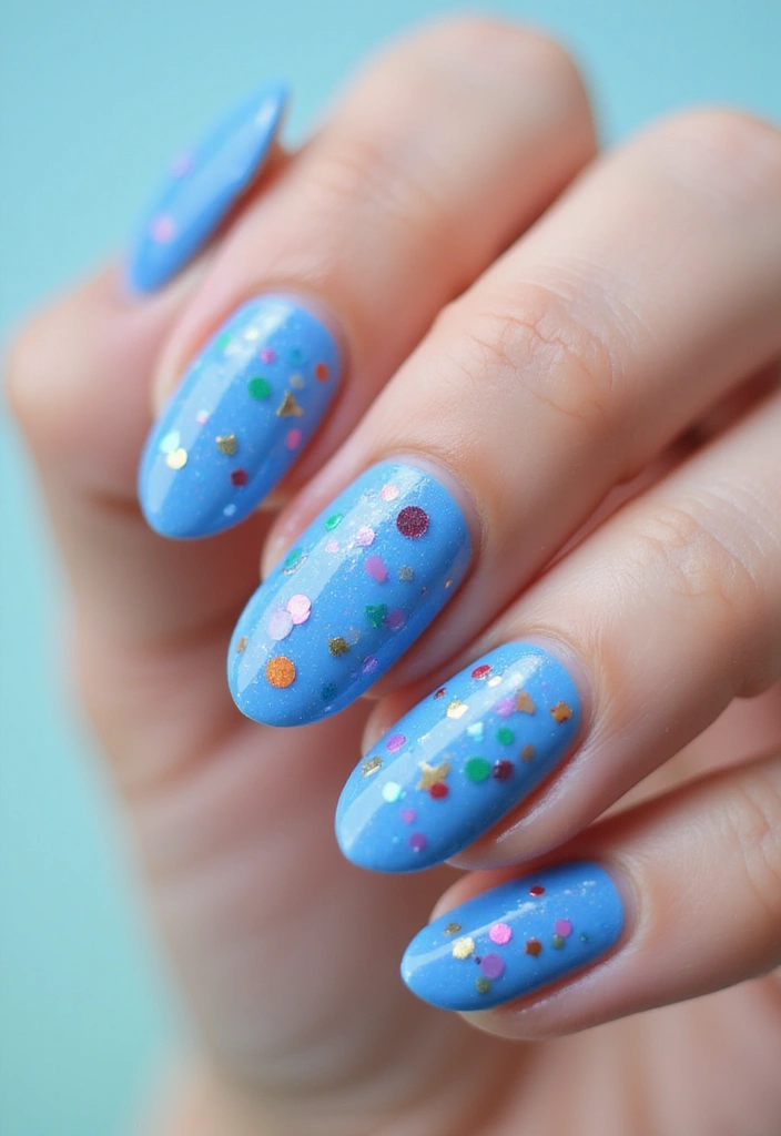 50 Versatile Blue Nail Ideas for Every Mood and Epic Moment - 36. Blue Confetti Splash