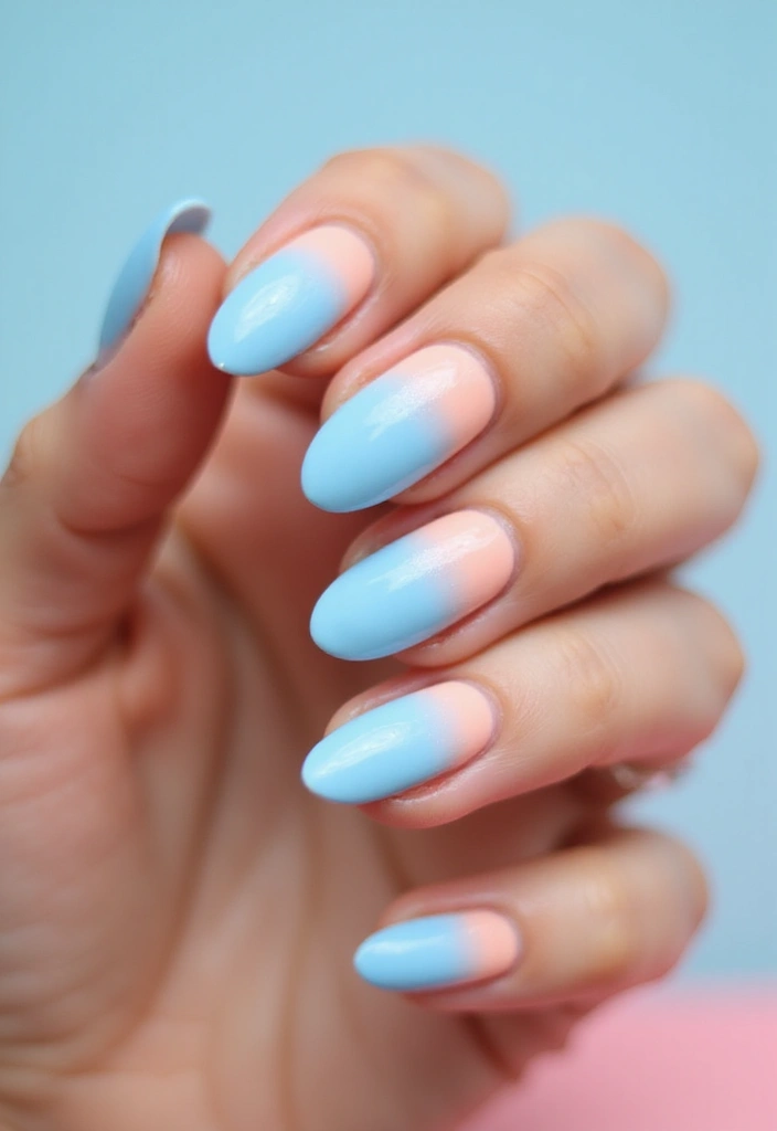 50 Versatile Blue Nail Ideas for Every Mood and Epic Moment - 41. Blue and Peach Gradient