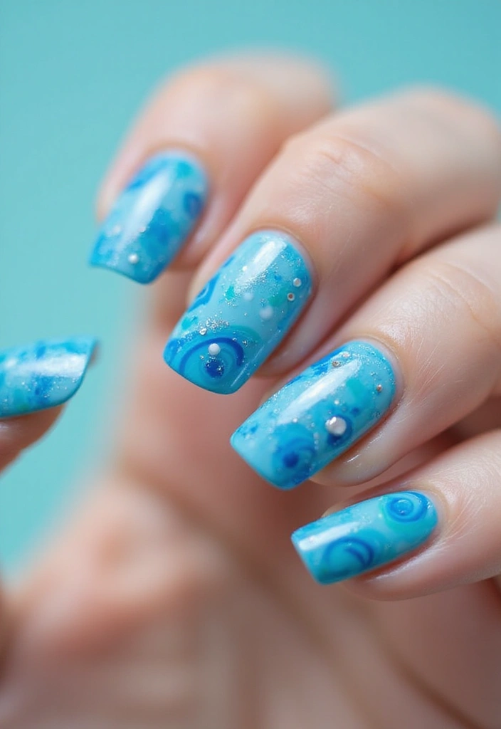 50 Versatile Blue Nail Ideas for Every Mood and Epic Moment - 46. Candied Blue Swirls