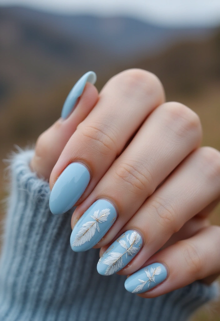 50 Versatile Blue Nail Ideas for Every Mood and Epic Moment - 48. Blue Feather Accents