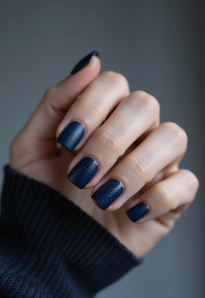 50 Versatile Blue Nail Ideas for Every Mood and Epic Moment - 6. Dark Blue Texture with Matte Finish