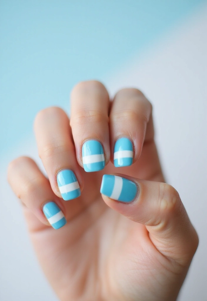 50 Versatile Blue Nail Ideas for Every Mood and Epic Moment - 7. Baby Blue and White Stripes