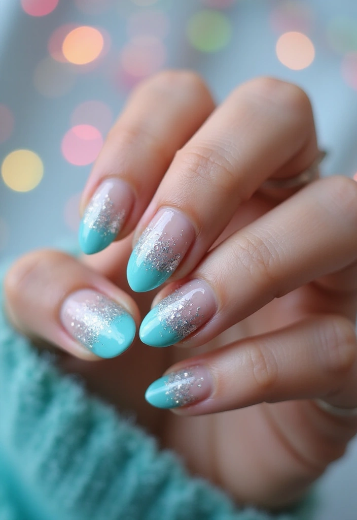 50 Versatile Blue Nail Ideas for Every Mood and Epic Moment - 8. Aqua Glitter Fade