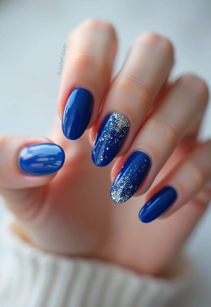 50 Versatile Blue Nail Ideas for Every Mood and Epic Moment - 9. Cobalt Blue with Silver Glitter