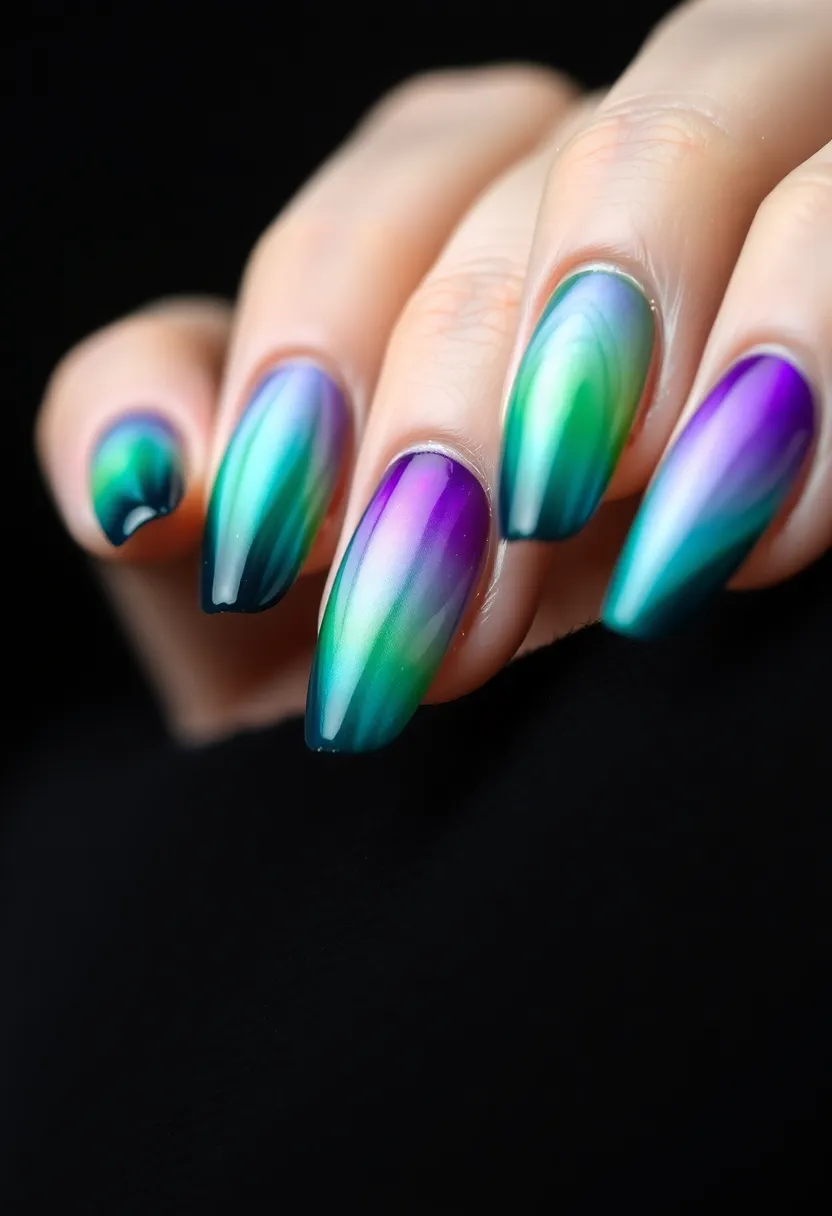 50 Winter Nail Ideas for 2025's Cozy - 33. Northern Lights
