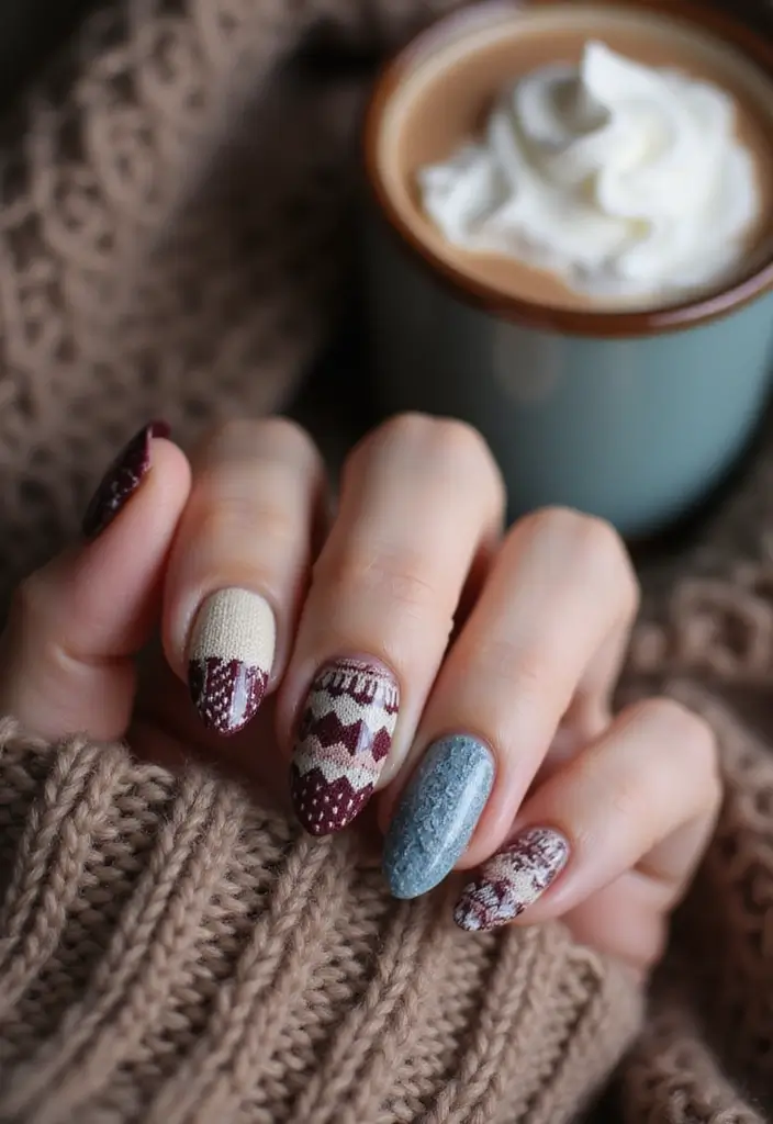 50 Winter Nail Ideas for 2025's Cozy - 4. Cozy Sweater Patterns