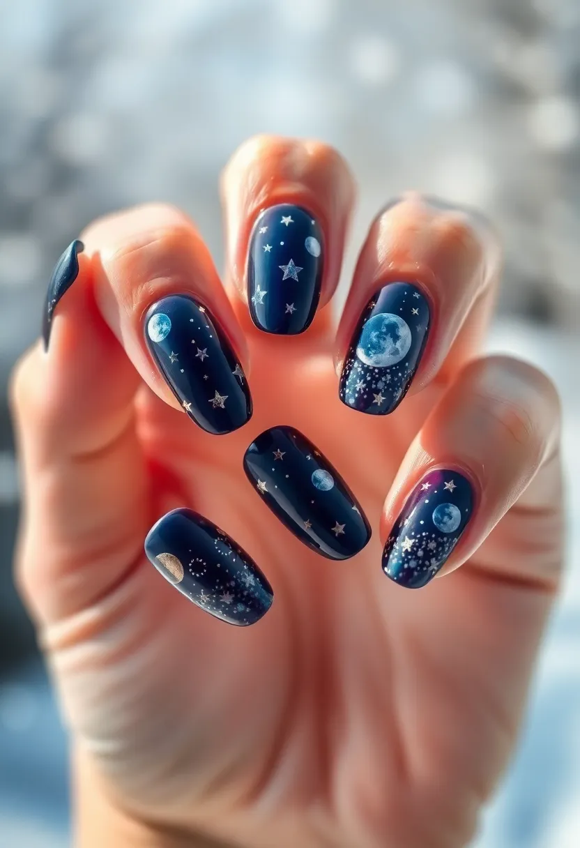 50 Winter Nail Ideas for 2025's Cozy - 45. Celestial Moonlight