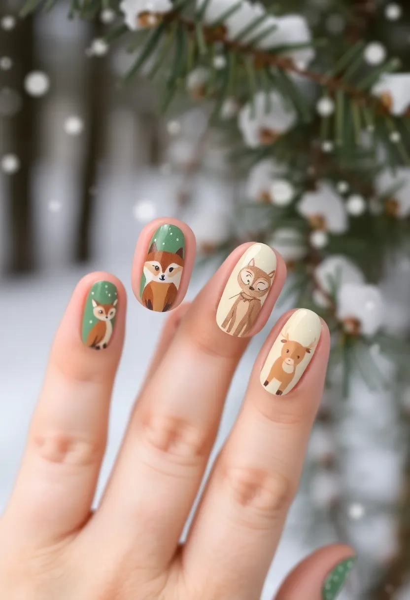 50 Winter Nail Ideas for 2025's Cozy - 46. Woodland Creatures
