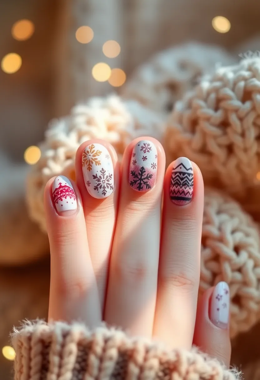 50 Winter Nail Ideas for 2025's Cozy - 48. Cozy Cuddly Patterns