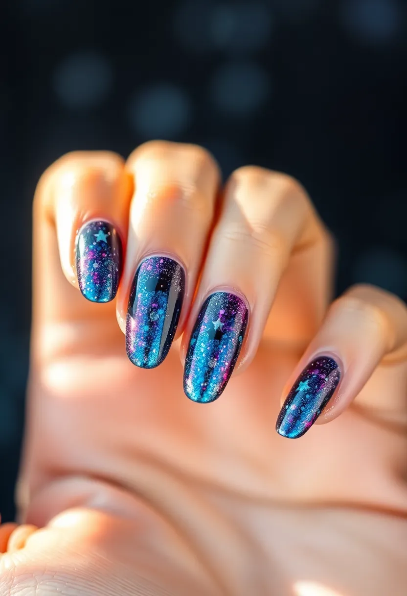 50 Winter Nail Ideas for 2025's Cozy - 49. Glittery Galaxies