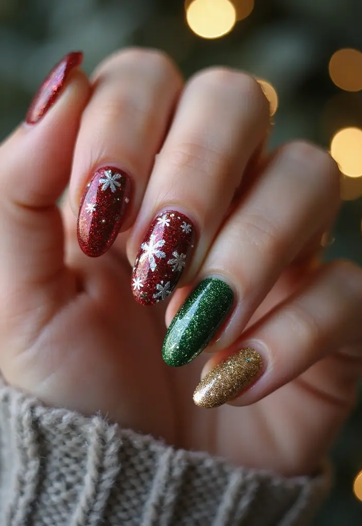 50 Winter Nail Ideas for 2025's Cozy - 6. Holiday Glitter Bomb