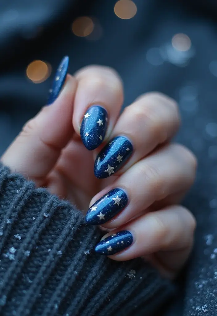 50 Winter Nail Ideas for 2025's Cozy - 9. Starry Night Vibes