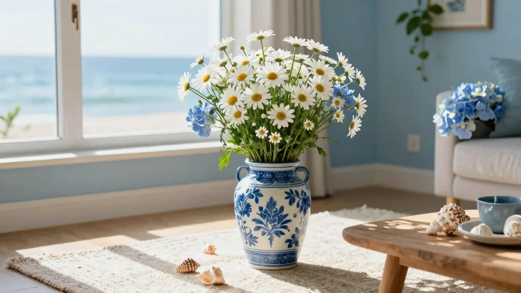 17 Coastal-Inspired Blue and White Vases with Flowers Styling Ideas - thenailhairdiary.com