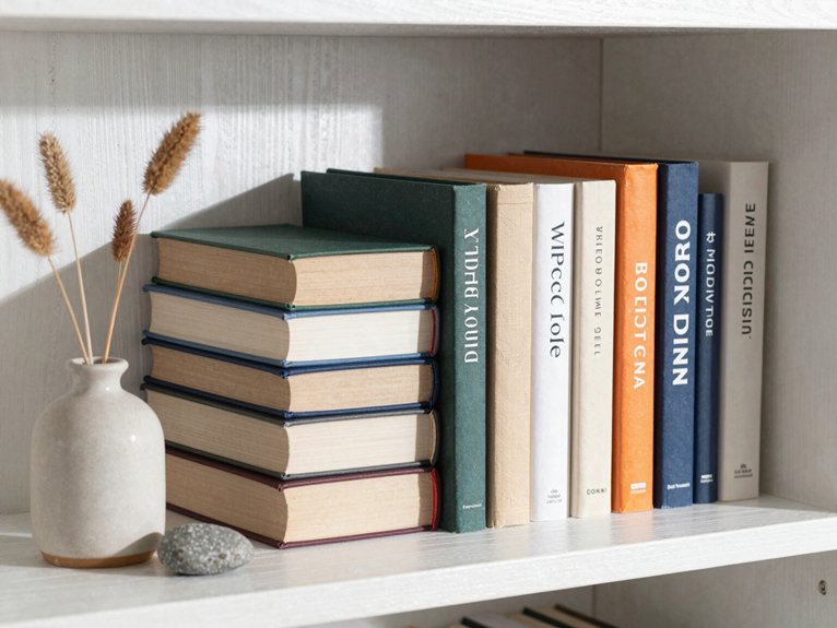 stack books vary heights thoughtfully
